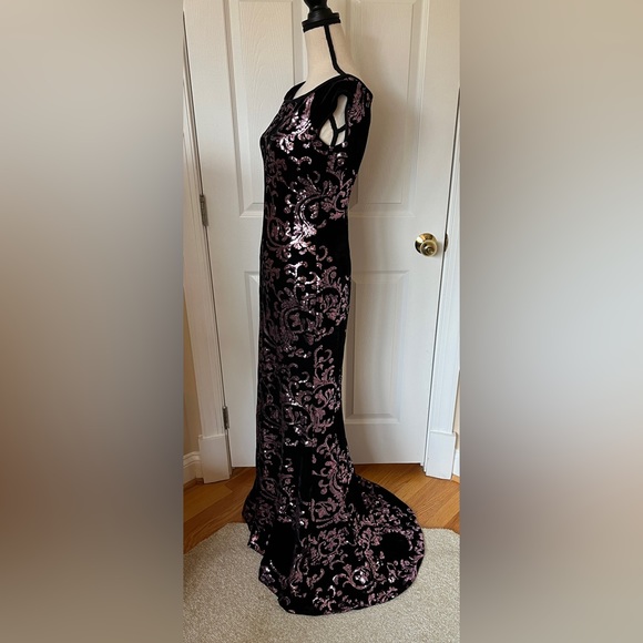 Eliza J. Black 💗 Velvet & Pink Sequin Sleeveless Gown Formal Maxi Dress Sz 6 - Picture 2 of 14